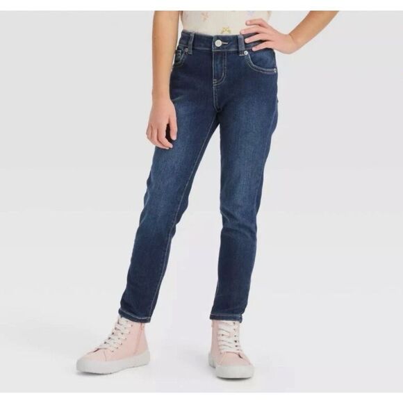 Girls' Mid-Rise Ultimate Stretch Skinny Jeans - Cat & Jack Dark Blue. Size 6. Q - Picture 1 of 5